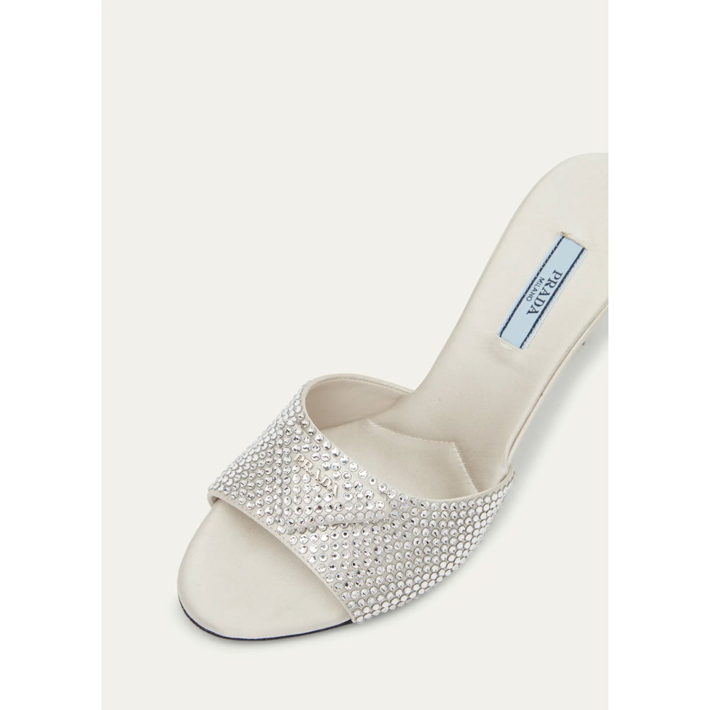 Prada Crystal Satin Stiletto Perla White Grey Backless Sandal Mule Heel Pump 36 - Picture 7 of 16
